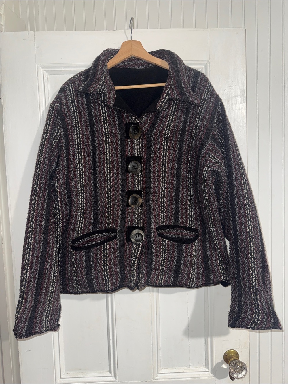 TRIBE A People United Reversible Jacket Striped Knit Black Fleece Size XL